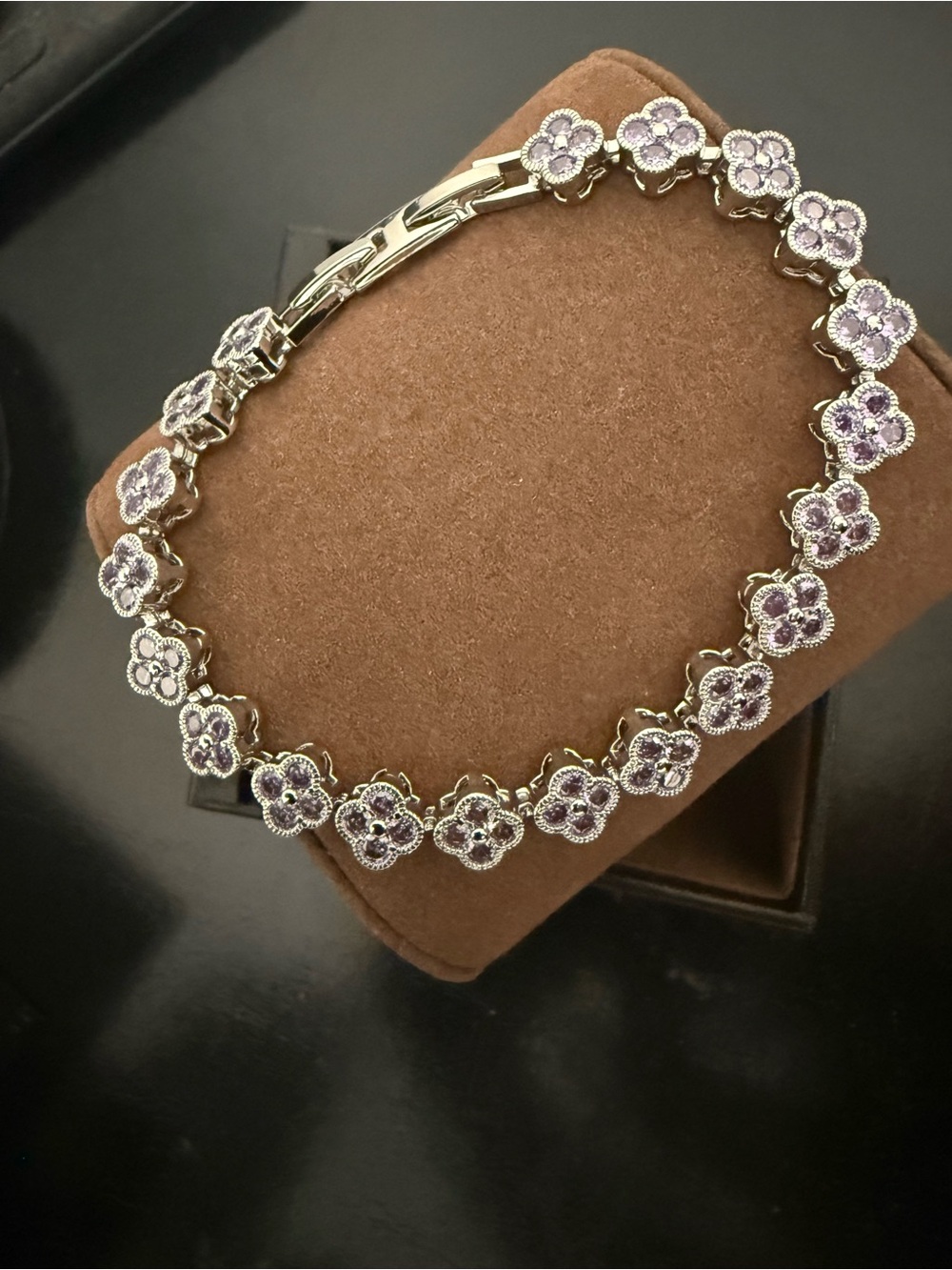 New Clover Lavender Crystal Tennis Bracelet - Women Jewelry - Picture 4 of 5